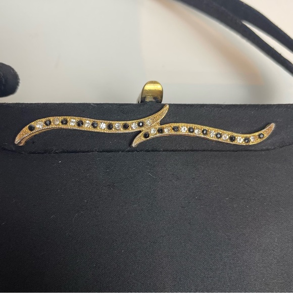 VINTAGE AFTER FIVE BY LAND M BLACK EVENING BAG PURSE Black Satin Diamond - Picture 2 of 9